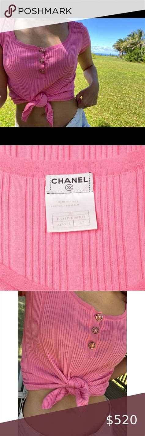 chanel crop top pink|authentic chanel shirt.